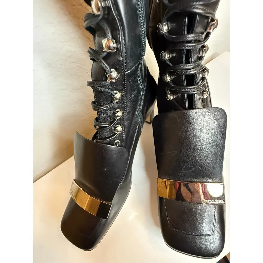 Sergio Rossi | Lace-Up Thigh-High Boots – Black Leather